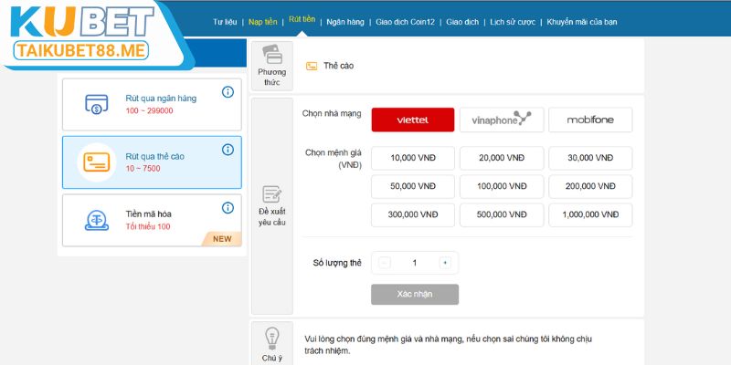 4 bước hoàn thành rút tiền Kubet88 nhanh